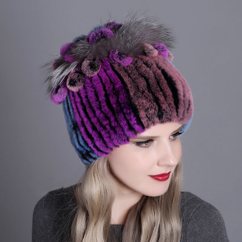 Women's Rabbit Fur Woven Hat Warm Thickened Hats & Caps