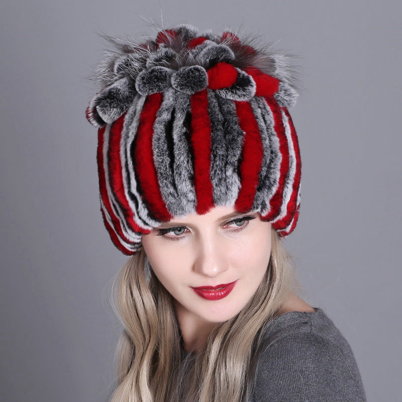 Women's Rabbit Fur Woven Hat Warm Thickened Hats & Caps