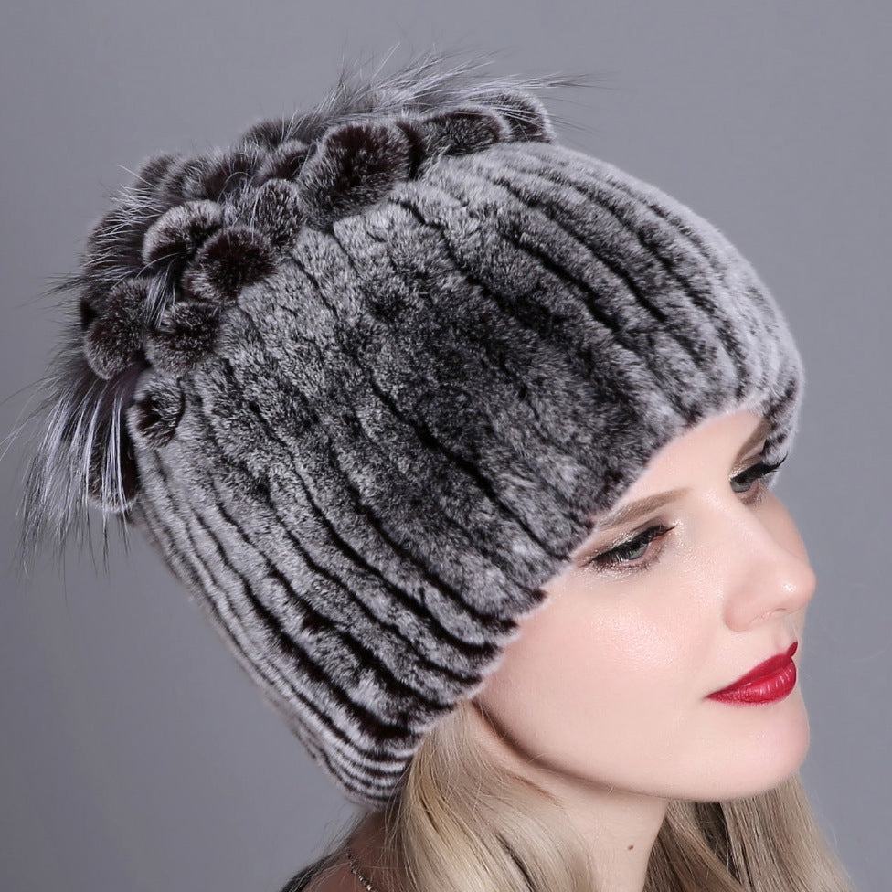 Women's Rabbit Fur Woven Hat Warm Thickened Hats & Caps