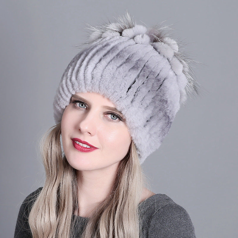 Women's Rabbit Fur Woven Hat Warm Thickened Hats & Caps