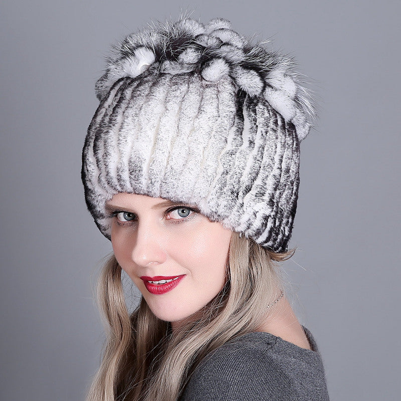 Women's Rabbit Fur Woven Hat Warm Thickened Hats & Caps