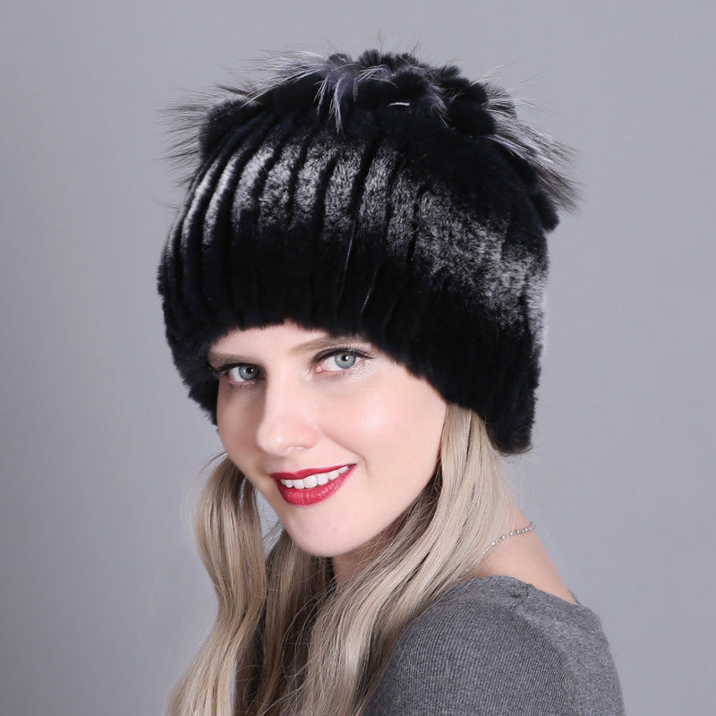 Women's Rabbit Fur Woven Hat Warm Thickened Hats & Caps