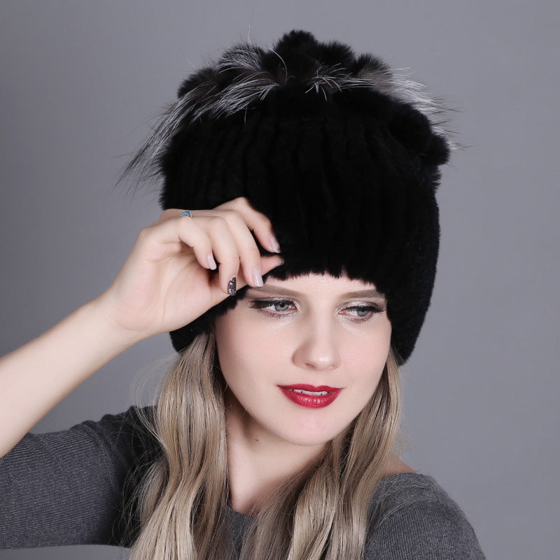 Women's Rabbit Fur Woven Hat Warm Thickened Hats & Caps