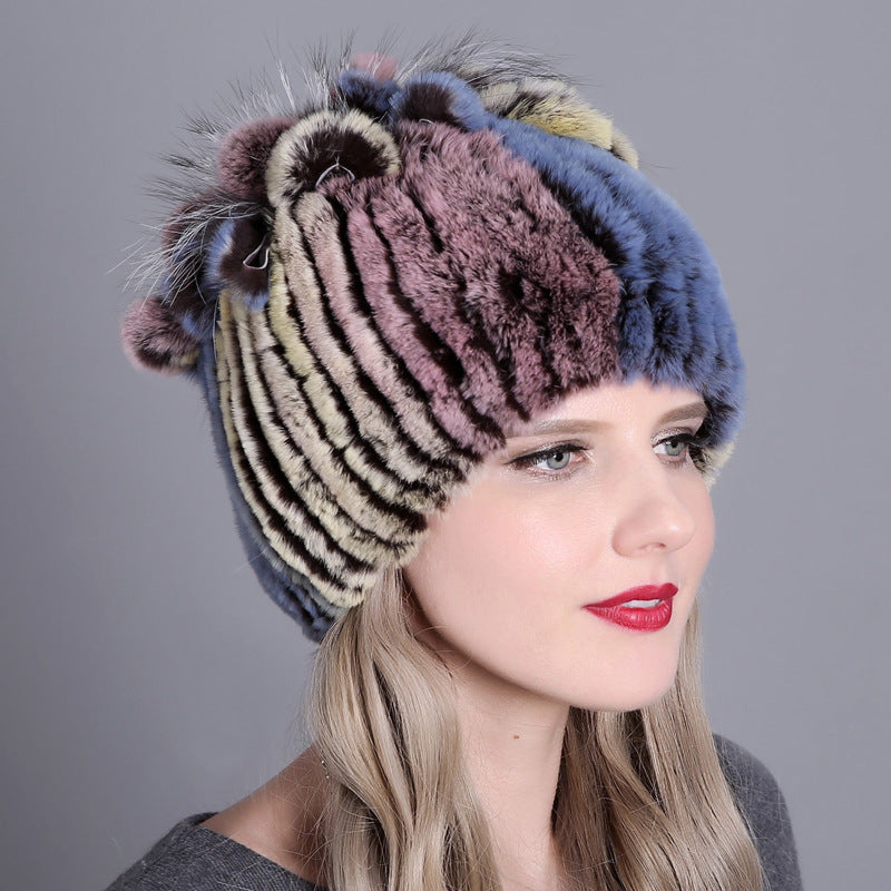 Women's Rabbit Fur Woven Hat Warm Thickened Hats & Caps