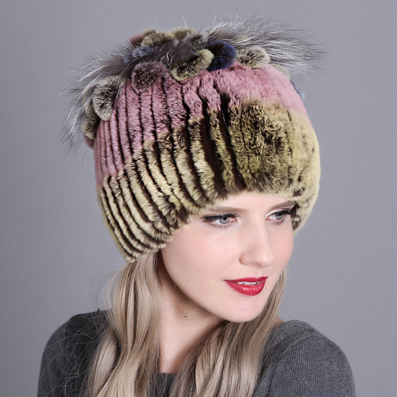 Women's Rabbit Fur Woven Hat Warm Thickened Hats & Caps