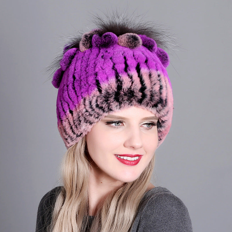 Women's Rabbit Fur Woven Hat Warm Thickened Hats & Caps