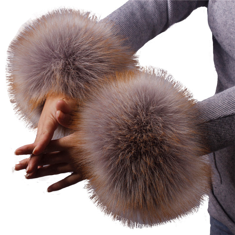 Women's Fur Fox Imitation Hand Wristband Oversleeve Gloves