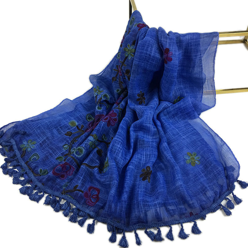 Wind Tassel Embroidered Plant Cotton Linen Scarfs