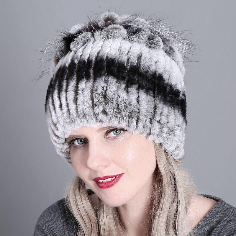 Women's Rabbit Fur Woven Hat Warm Thickened Hats & Caps