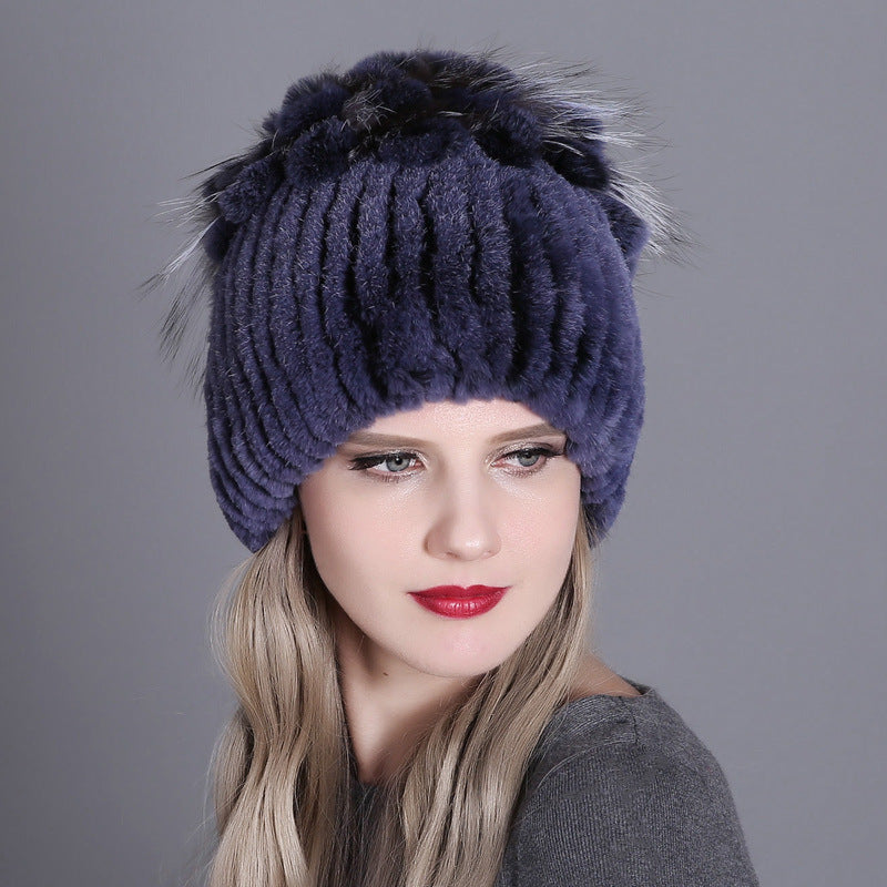 Women's Rabbit Fur Woven Hat Warm Thickened Hats & Caps