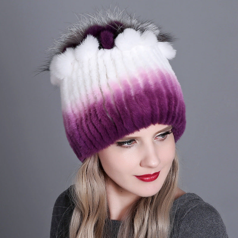 Women's Rabbit Fur Woven Hat Warm Thickened Hats & Caps