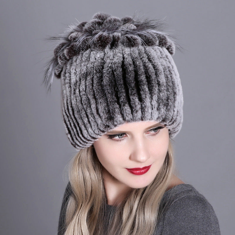 Women's Rabbit Fur Woven Hat Warm Thickened Hats & Caps