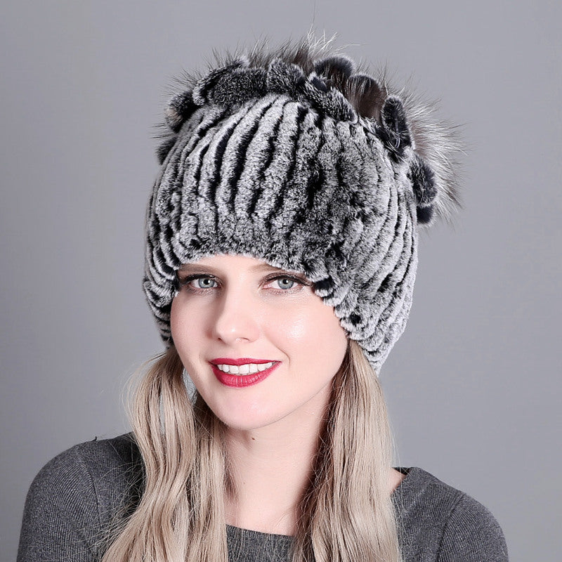 Women's Rabbit Fur Woven Hat Warm Thickened Hats & Caps