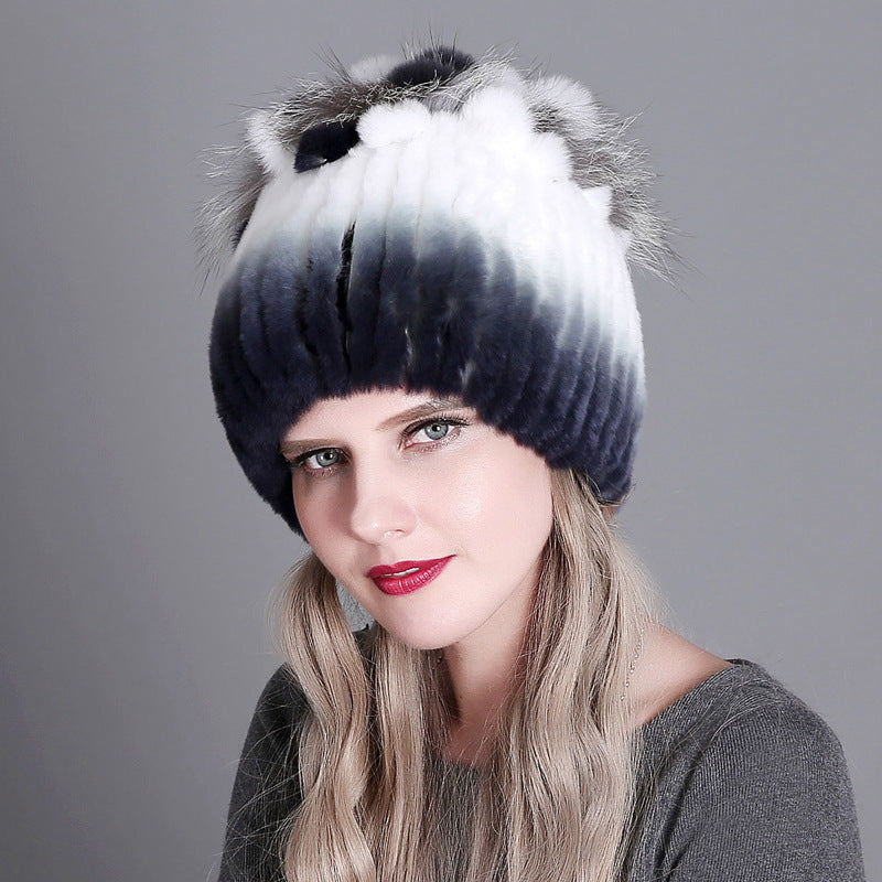 Women's Rabbit Fur Woven Hat Warm Thickened Hats & Caps