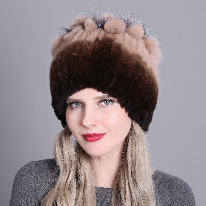 Women's Rabbit Fur Woven Hat Warm Thickened Hats & Caps