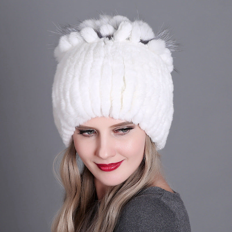 Women's Rabbit Fur Woven Hat Warm Thickened Hats & Caps