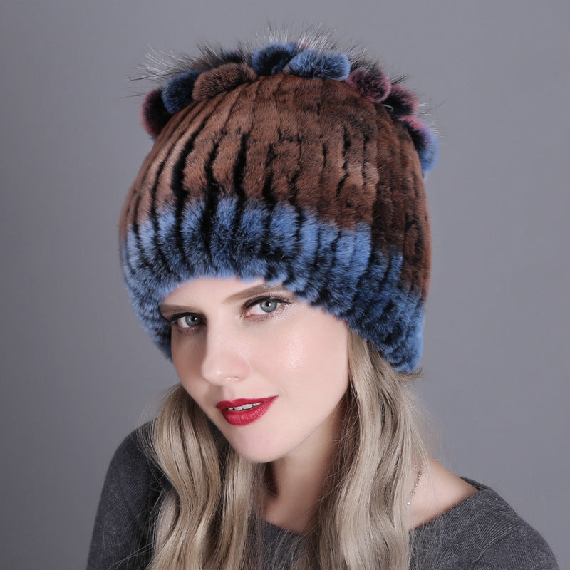 Women's Rabbit Fur Woven Hat Warm Thickened Hats & Caps