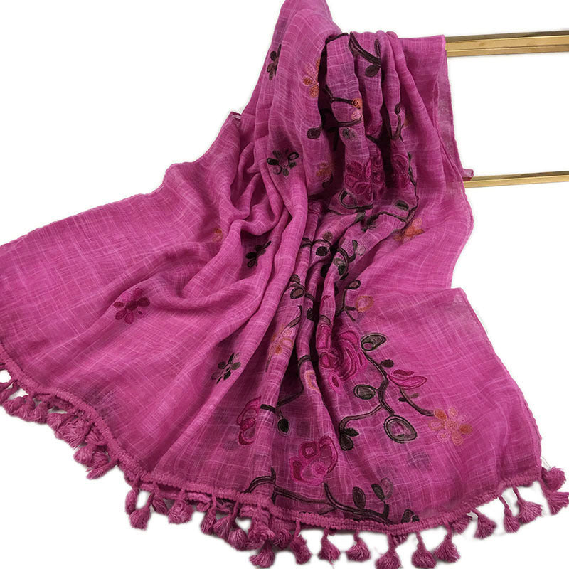 Wind Tassel Embroidered Plant Cotton Linen Scarfs