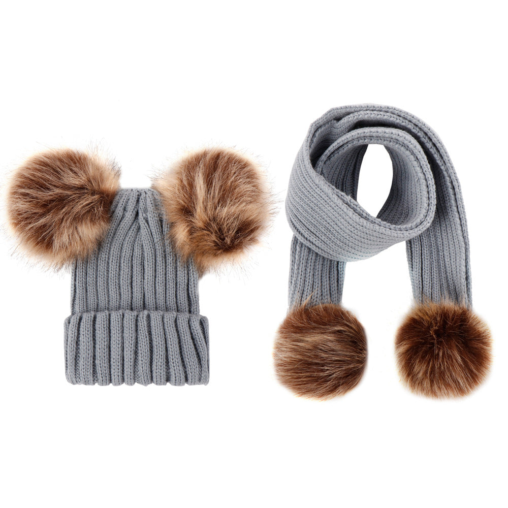 Wool Hat Knitted Oversized Imitation Raccoon Fur Kids' Headwear