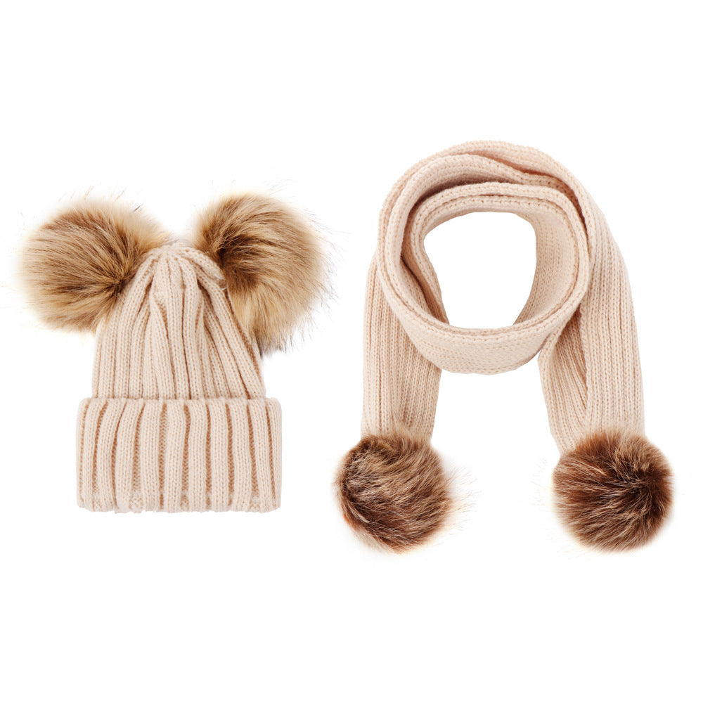 Wool Hat Knitted Oversized Imitation Raccoon Fur Kids' Headwear