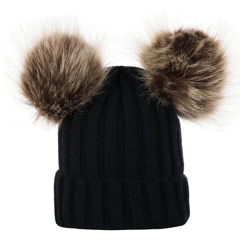 Wool Hat Knitted Oversized Imitation Raccoon Fur Kids' Headwear