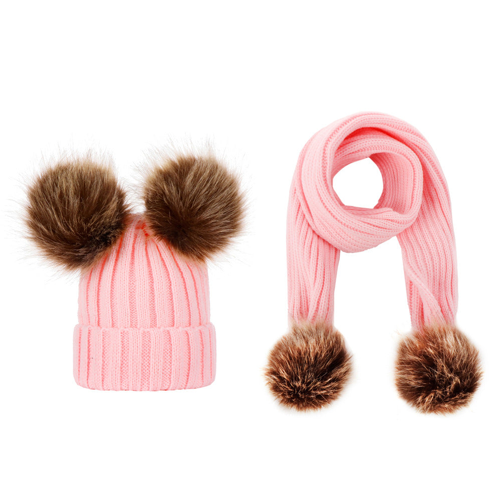 Wool Hat Knitted Oversized Imitation Raccoon Fur Kids' Headwear