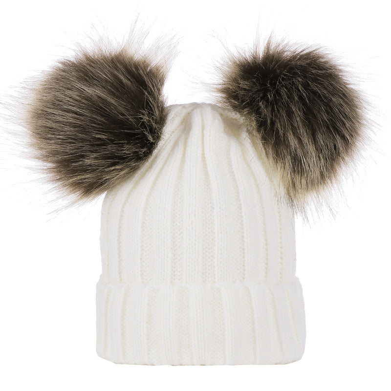 Wool Hat Knitted Oversized Imitation Raccoon Fur Kids' Headwear