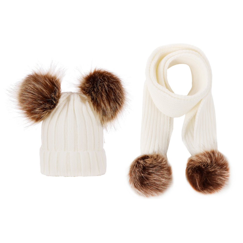 Wool Hat Knitted Oversized Imitation Raccoon Fur Kids' Headwear