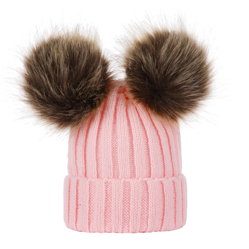 Wool Hat Knitted Oversized Imitation Raccoon Fur Kids' Headwear