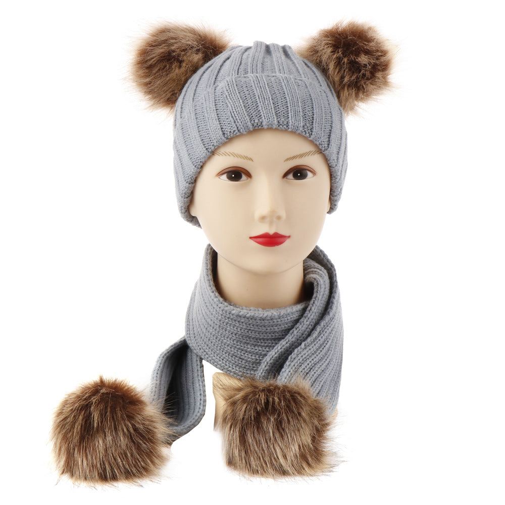 Wool Hat Knitted Oversized Imitation Raccoon Fur Kids' Headwear