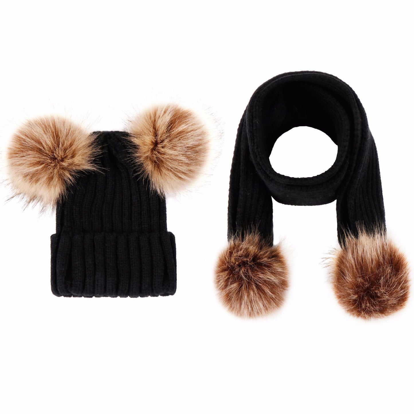 Wool Hat Knitted Oversized Imitation Raccoon Fur Kids' Headwear