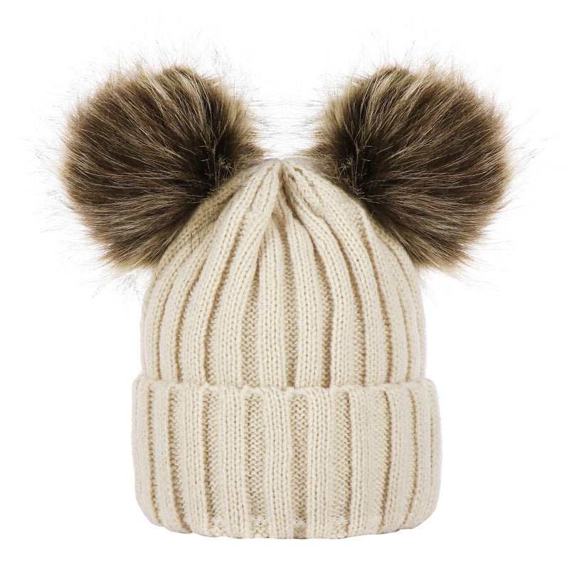 Wool Hat Knitted Oversized Imitation Raccoon Fur Kids' Headwear