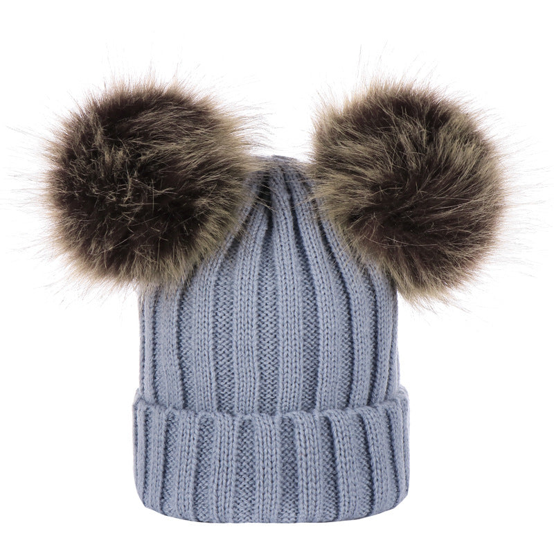 Wool Hat Knitted Oversized Imitation Raccoon Fur Kids' Headwear