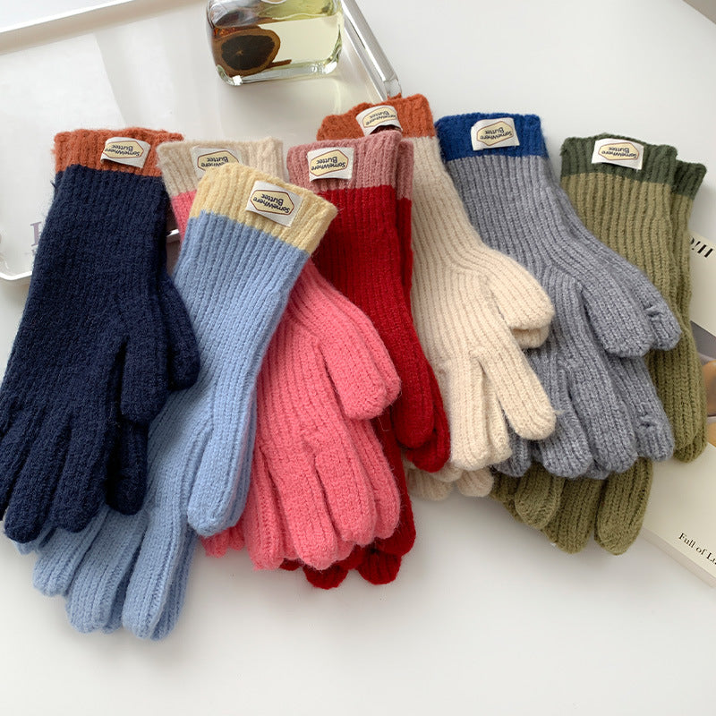 Women's Winter Five-finger Touch Screen Korean Letter Open Finger Riding Gloves