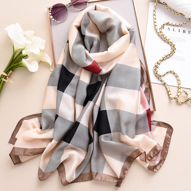 Women's Silk Artificial Shawl Fashion British Thermal Scarfs