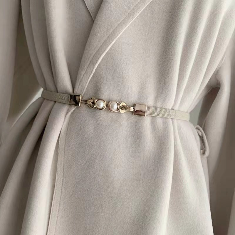 Women's Small Thin Decorative Dress Shirt Fashionable Elegant Pearl Pair Belts