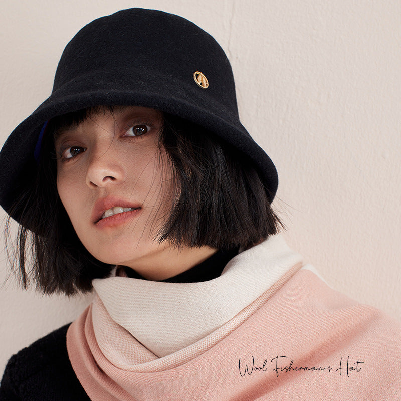 Women's Back Wool Bucket Hat Simple Winter Hats & Caps