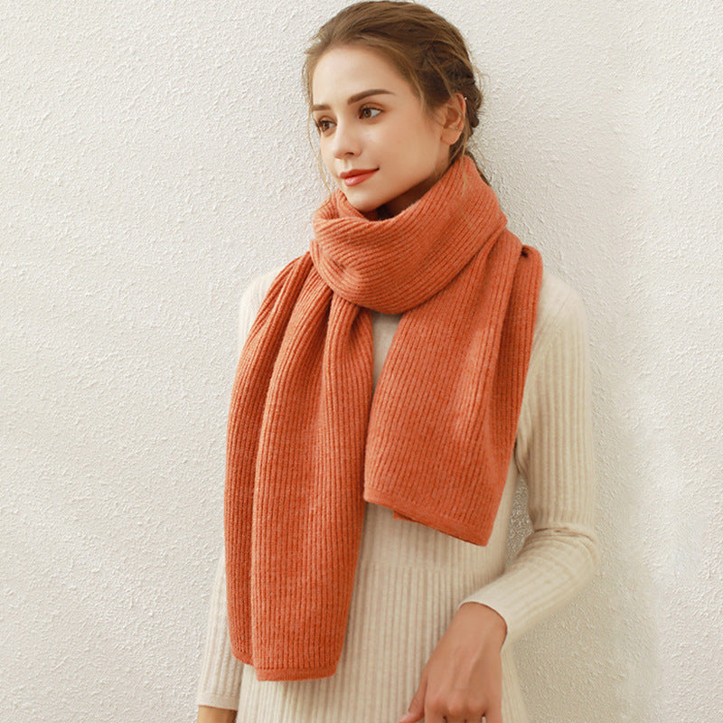 Women's Rib Knitted Winter Cashmere Warm Wool Scarfs