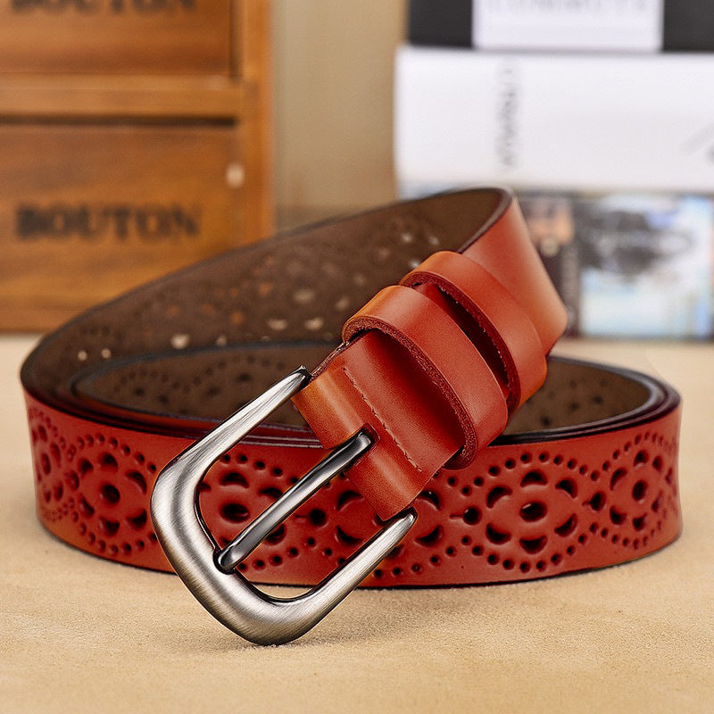 Women's Leather Korean Style Hollow Pin Buckle Belts