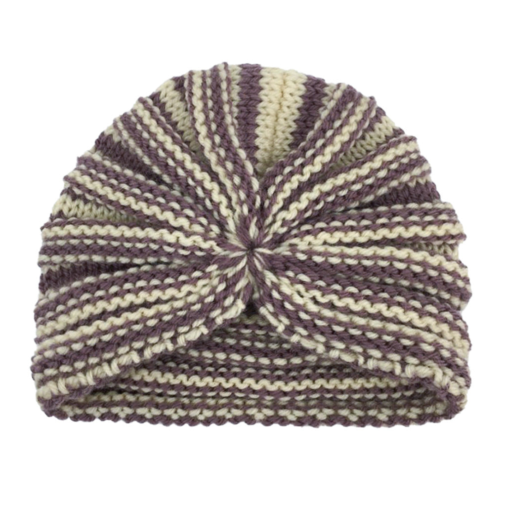 Children's Warm Knitted Hat Striped Wool Knotted Kids' Headwear