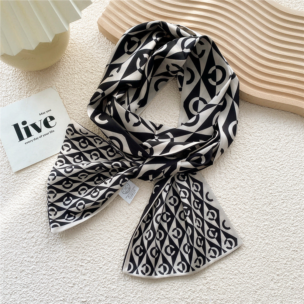 Women's Long Versatile Thin Decorative Ribbon Double-sided Scarfs