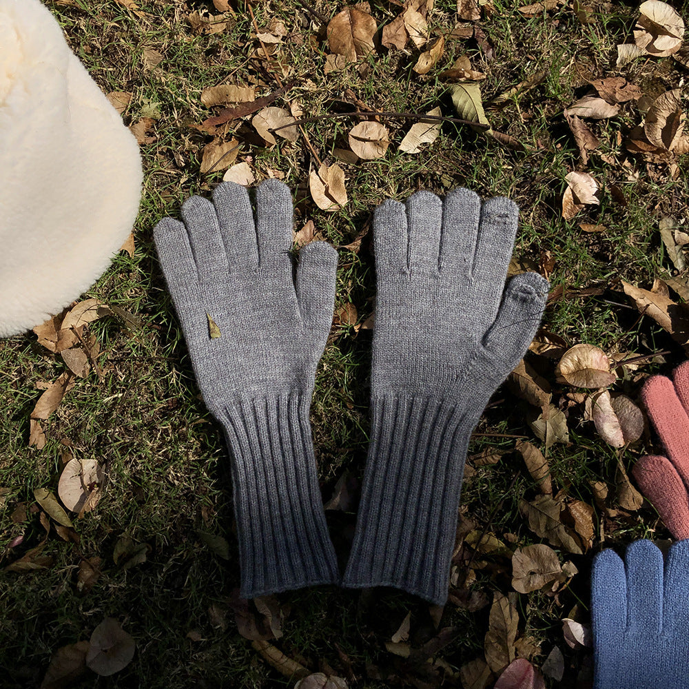 Color Warm Keeping Knitted Playable Mobile Gloves