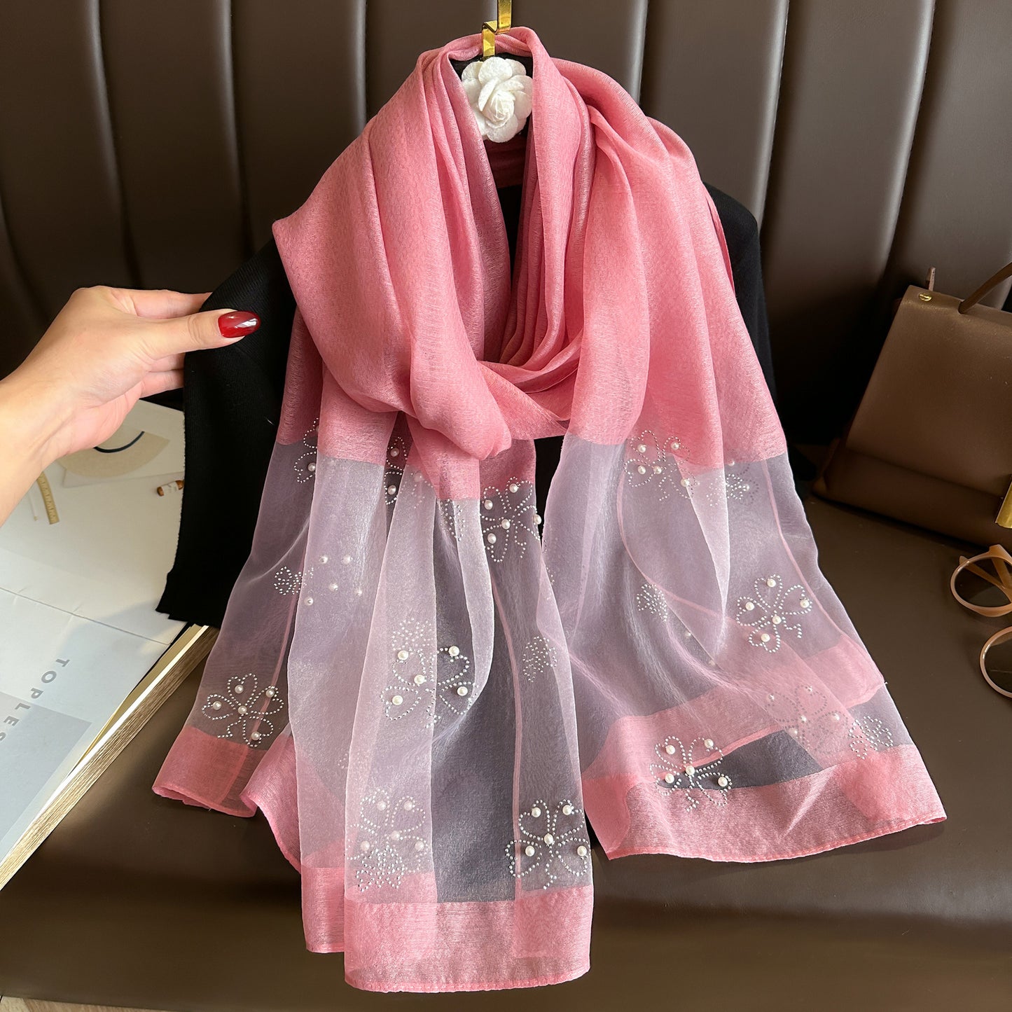 Women's Color Emulation Silk Hot Rhinestone Big Scarfs