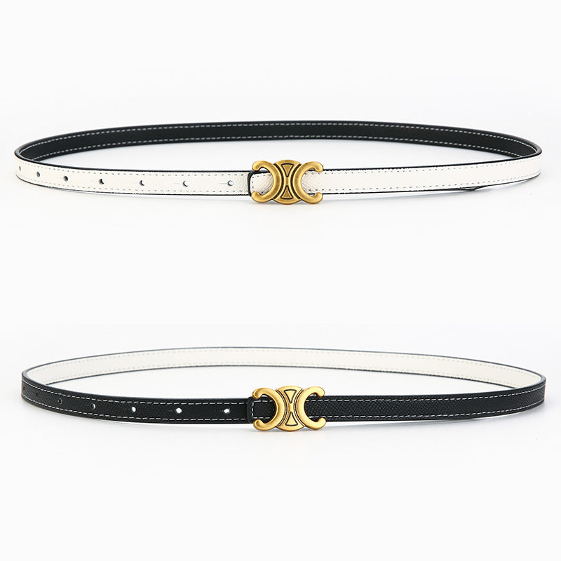 Women's Genuine Leather Letter Two-tone Double-sided Alloy Belts