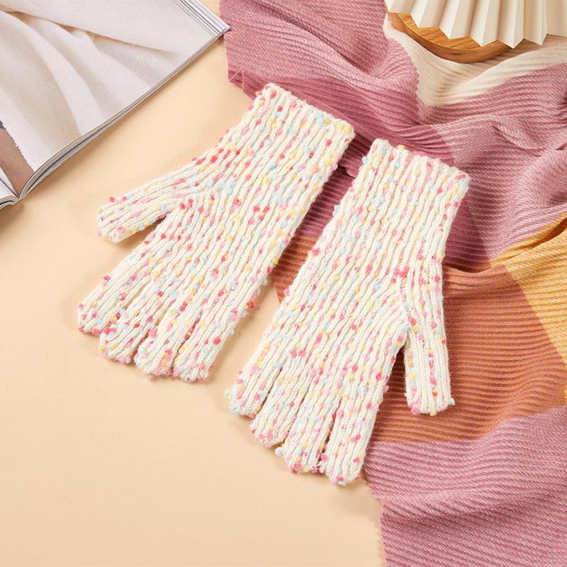 Women's Fleece-lined Candy Color Fashion Open Finger Gloves