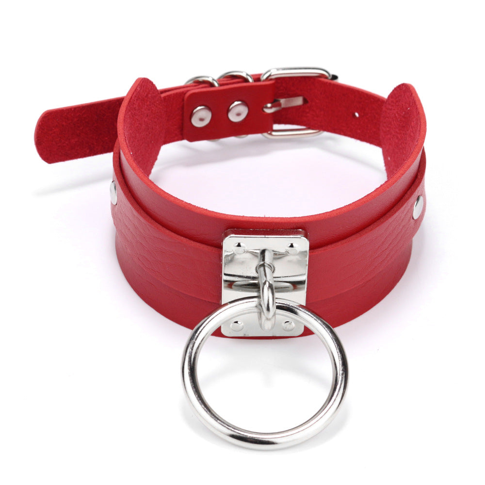 Oversized O-shaped Metal Leather Single Collar Bandana Belts