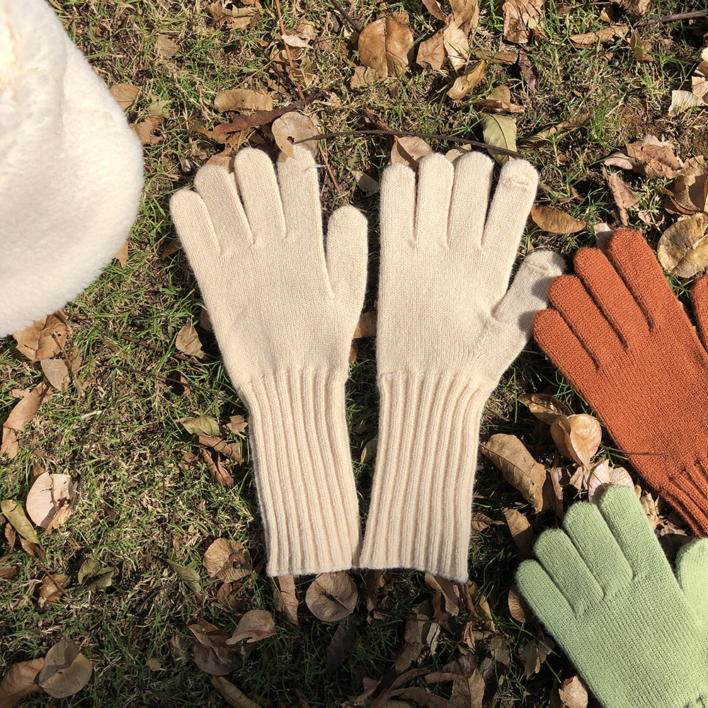 Color Warm Keeping Knitted Playable Mobile Gloves