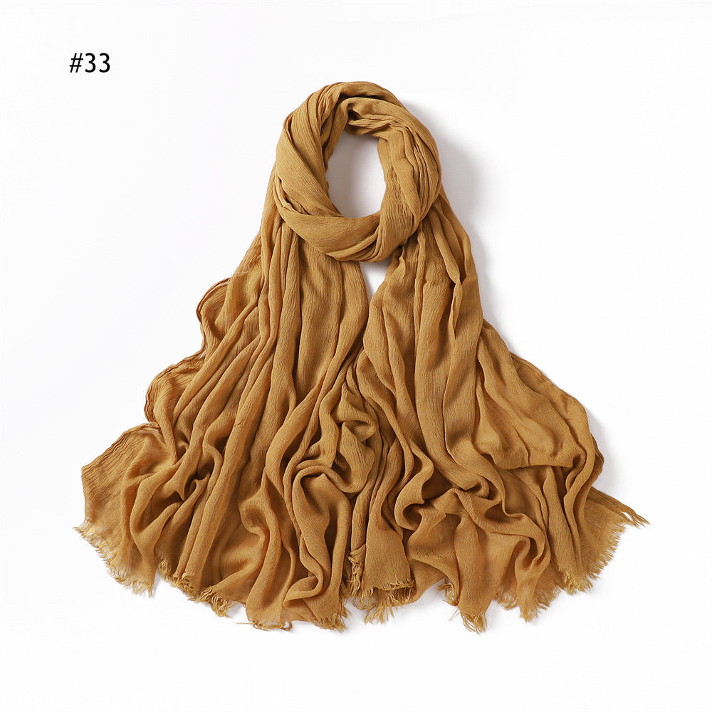 Women's Pleated Solid Color Rayon Split Breathable Scarfs