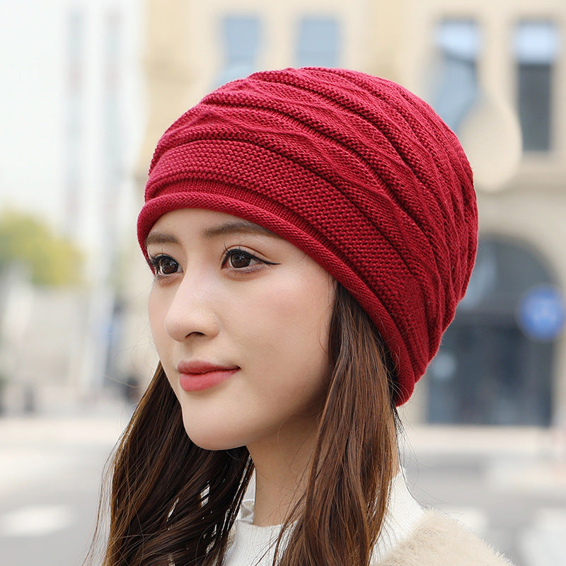 Women's Pleated Curling Sleeve Knitted Hat Pile Hats & Caps