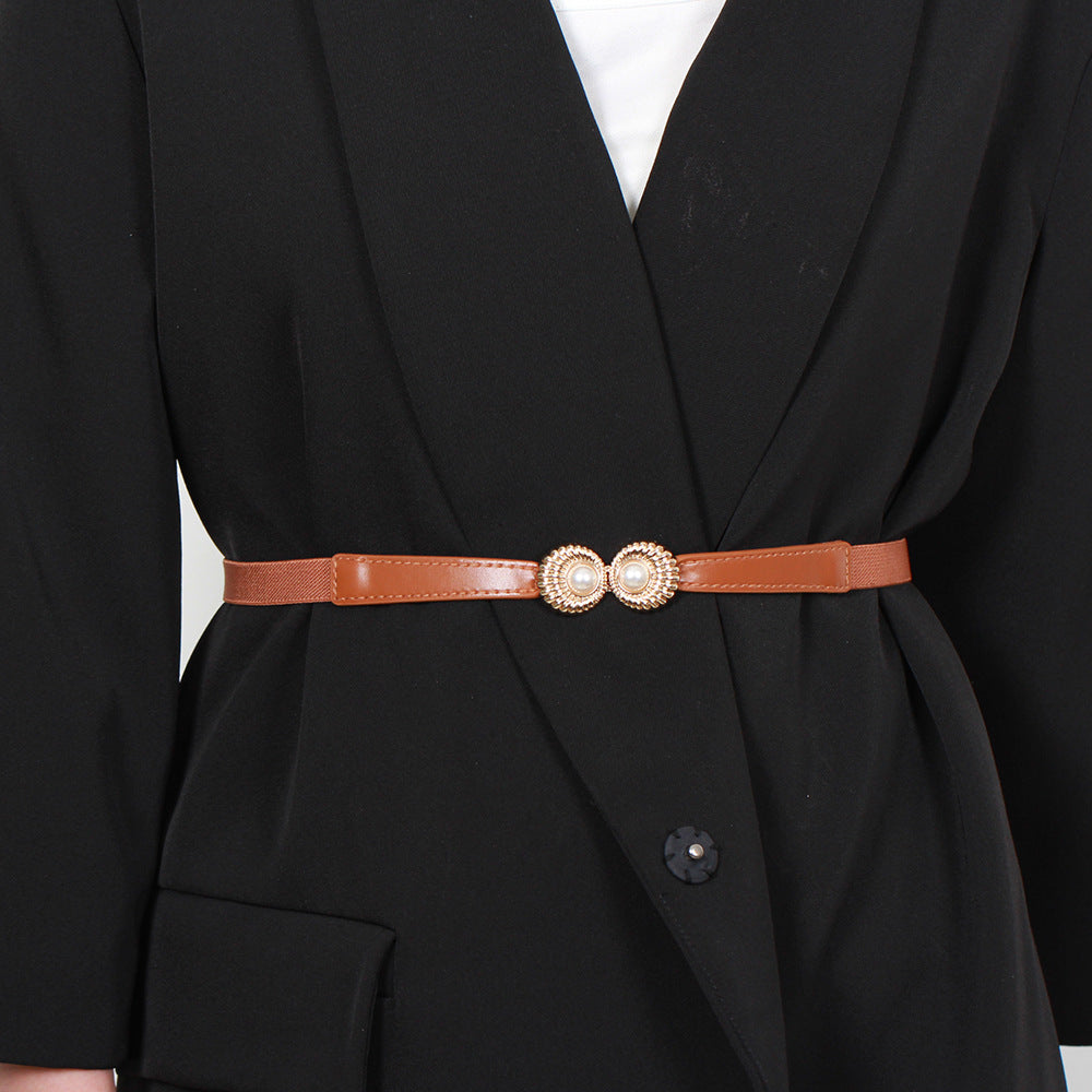 Women's Pair Of Buckles Thin Decoration Dress Belts